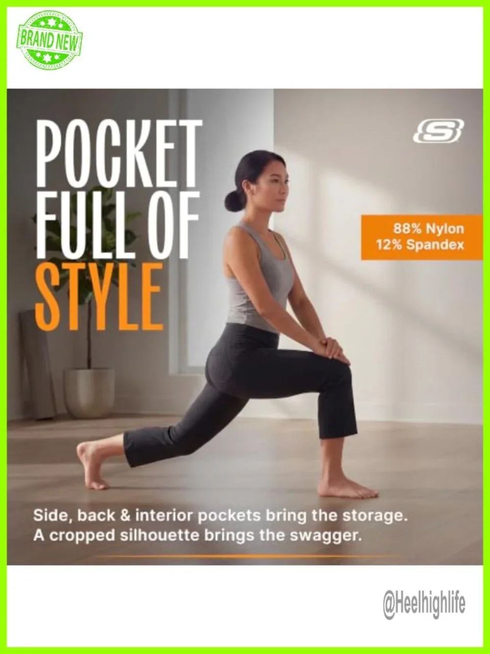 Skechers High Waisted Crop Track Pants, 4-Way Stretch, UPF 40+